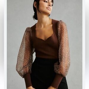 BNWT Anthropologie DOLAN Cheetah/Leopard Puff-Sleeve Sweater Top